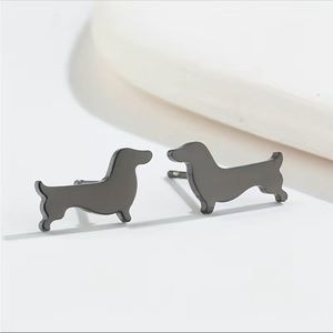 Stainless Steel Black Dachshund Style Stud Earrings